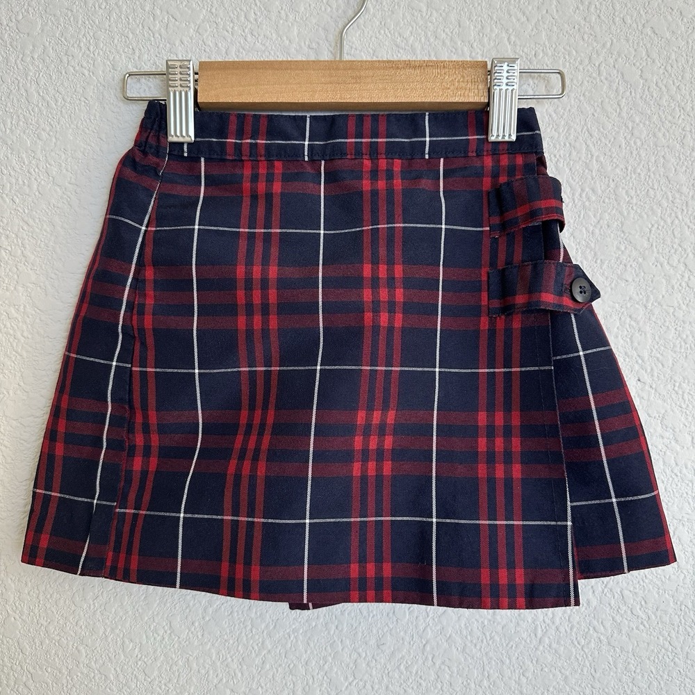 Dennis Uniform Red Plaid‎ Skort Skirt Girls G4 Double Tab Pleat Multicolor 3521